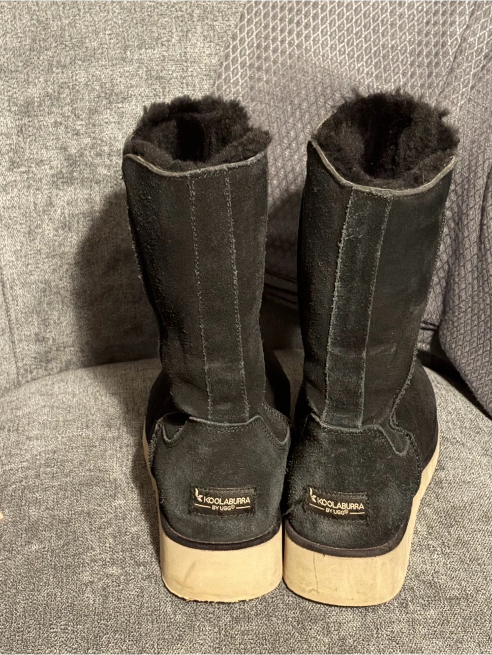 Koolaburra Black Suede Mid-Calf Winter Boots with Tan Sole